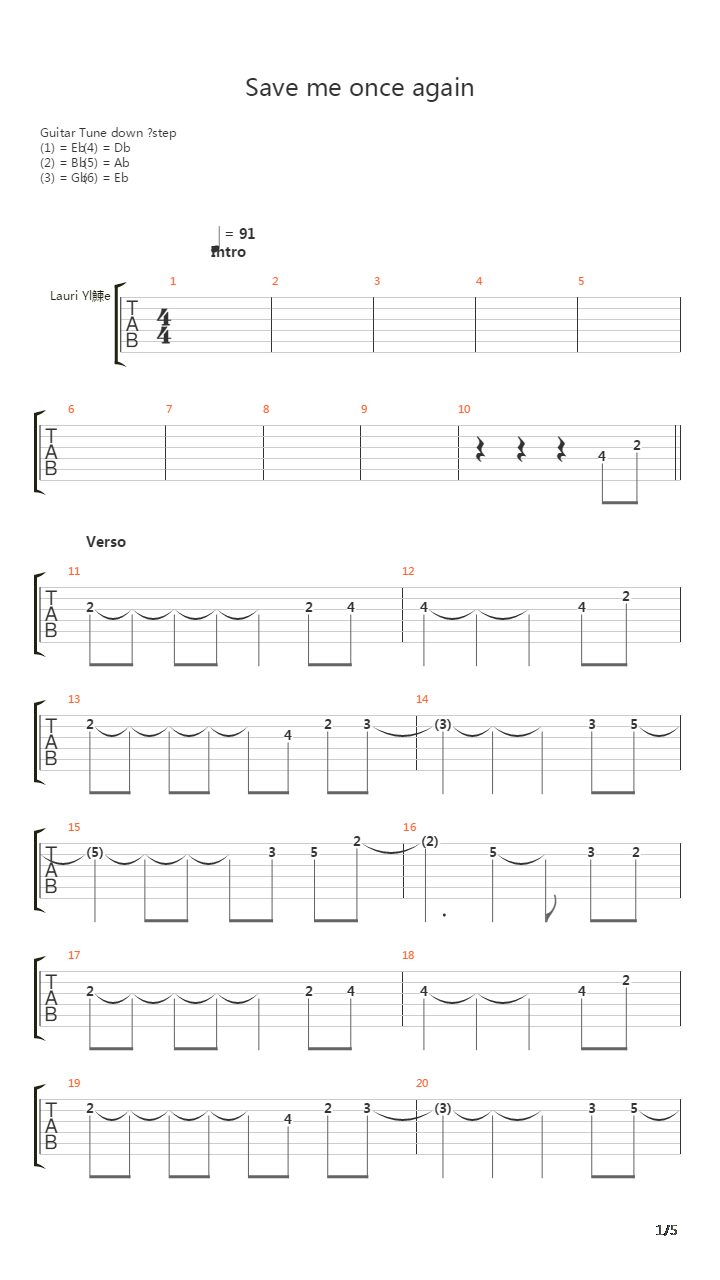 Save Me Once Again吉他谱