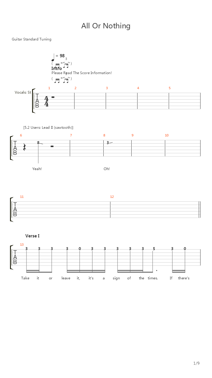 All Or Nothing吉他谱