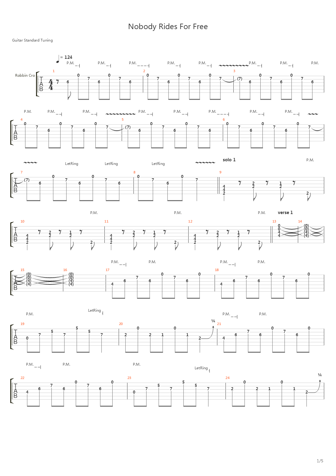 Nobody Rides For Free吉他谱