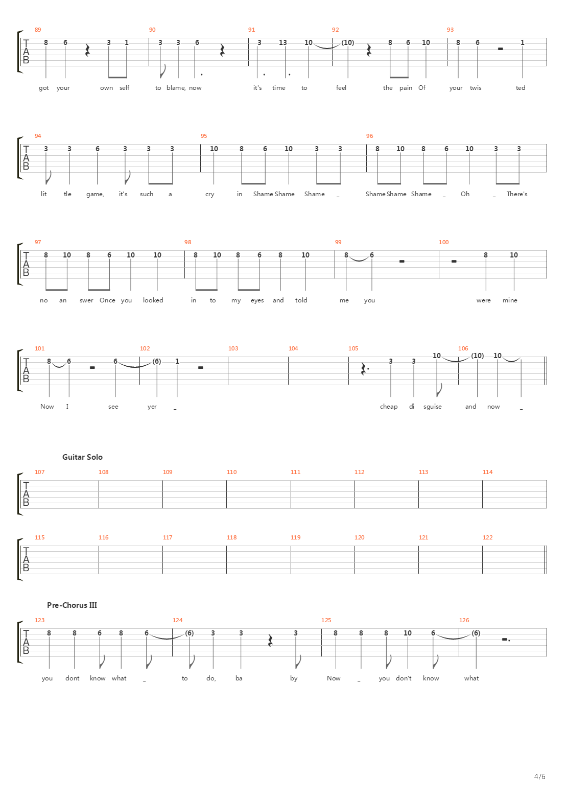 Shame Shame Shame吉他谱
