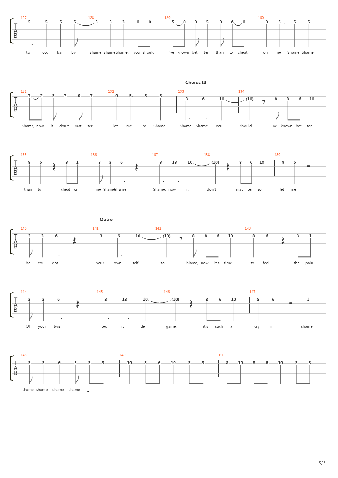 Shame Shame Shame吉他谱
