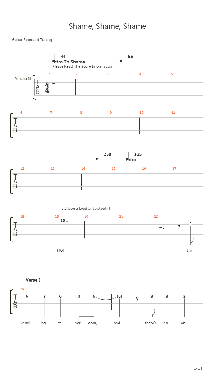 Shame Shame Shame吉他谱