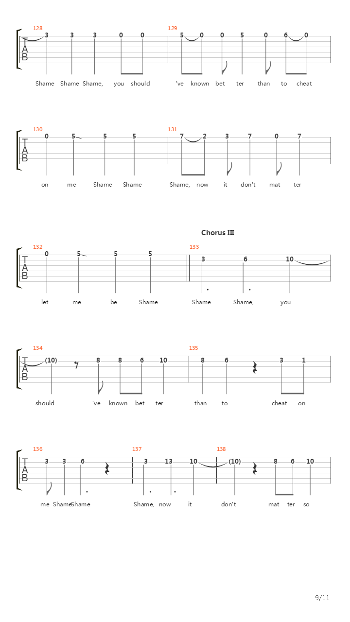 Shame Shame Shame吉他谱