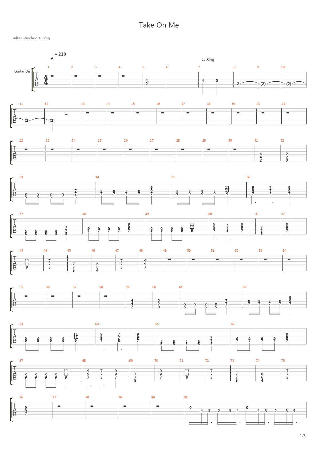 Take On Me吉他谱