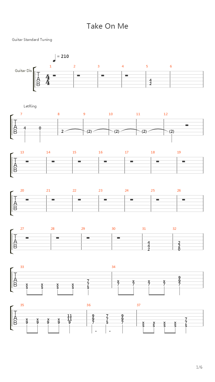 Take On Me吉他谱