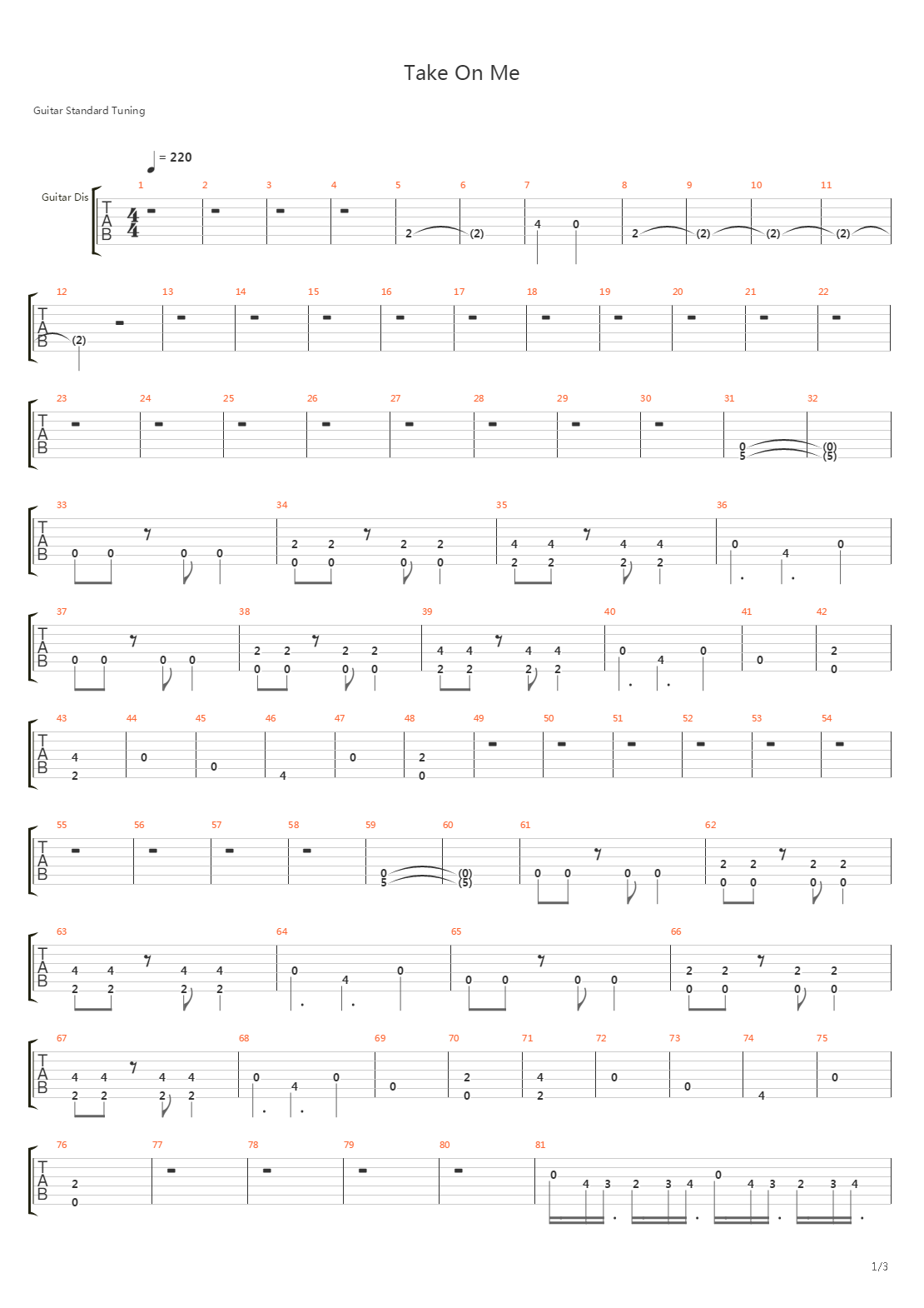 Take On Me吉他谱
