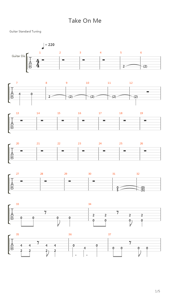 Take On Me吉他谱