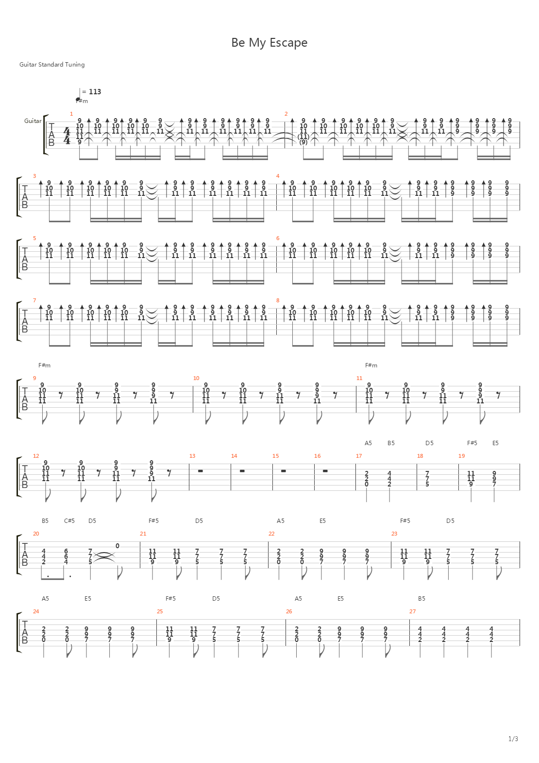 Be My Escape吉他谱