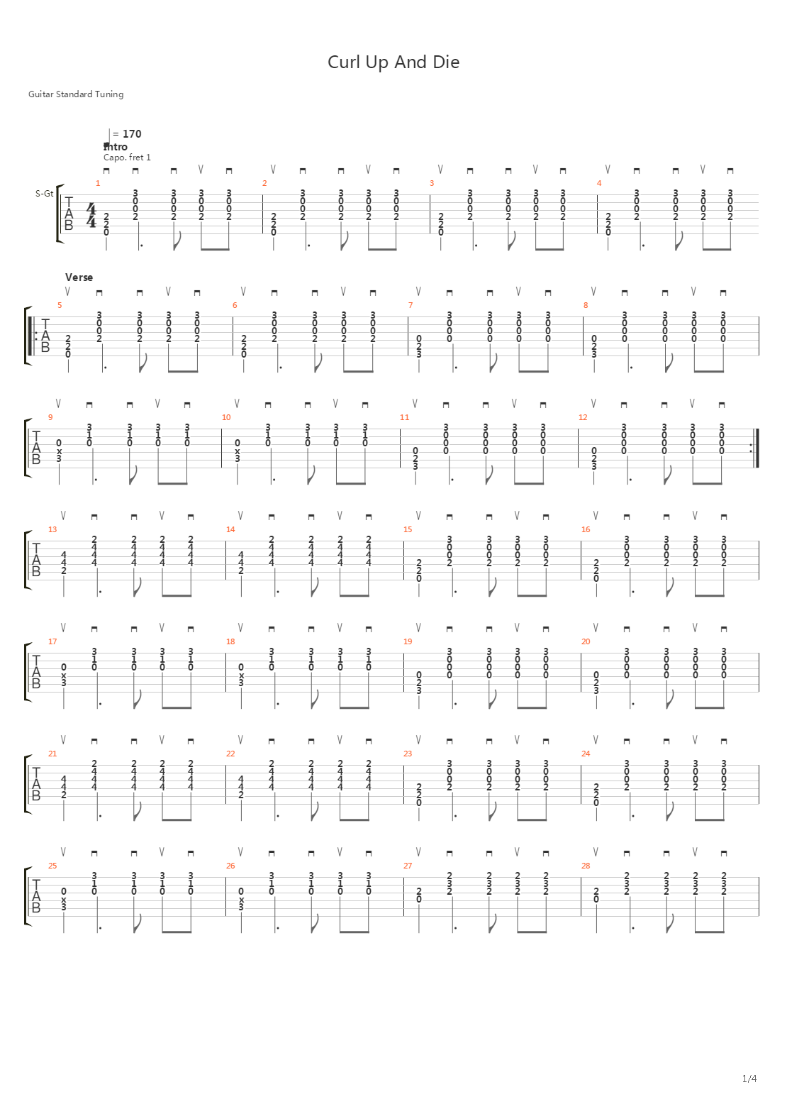 Curl Up And Die吉他谱