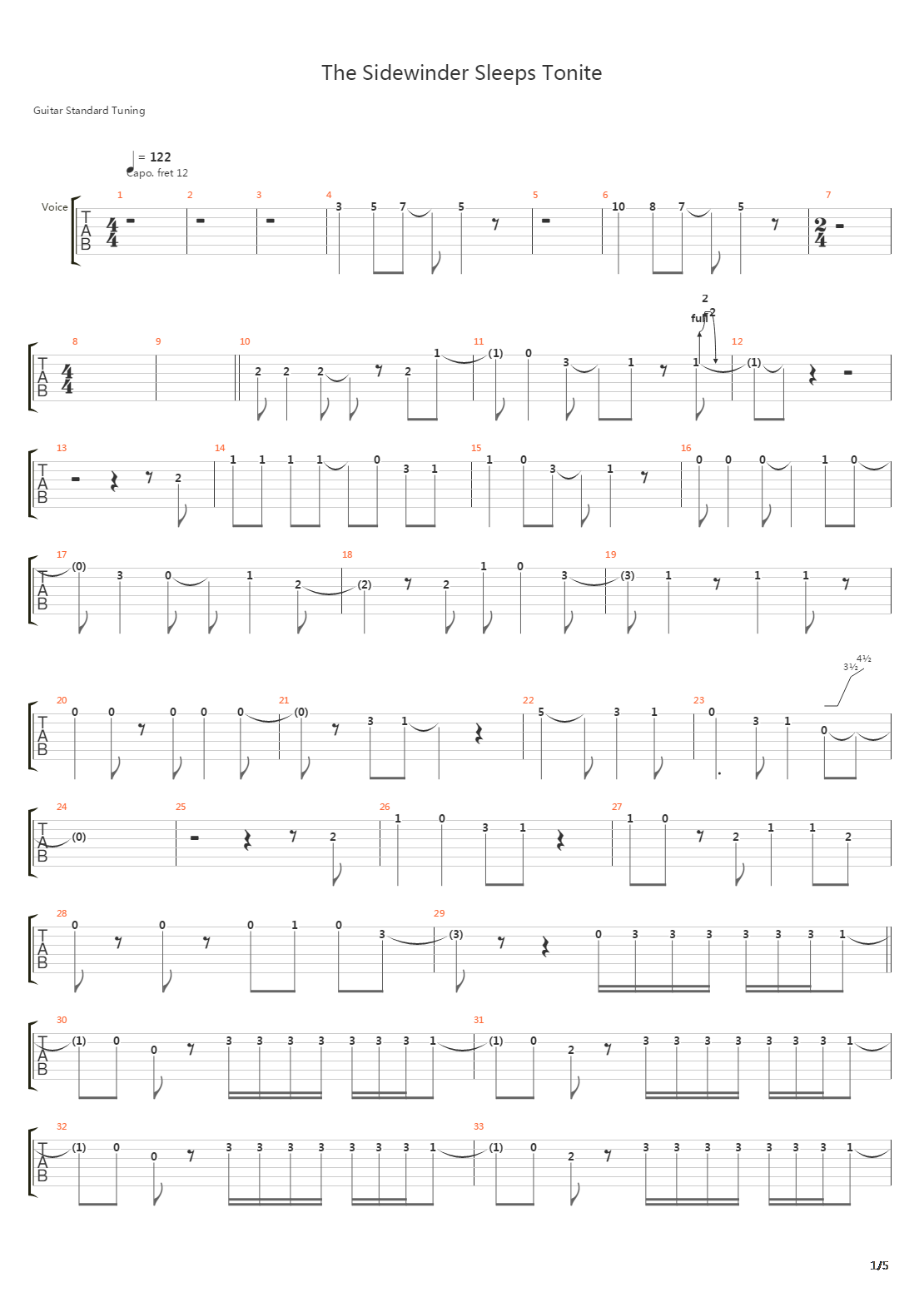 The Sidewinter Sleeps Tonite吉他谱