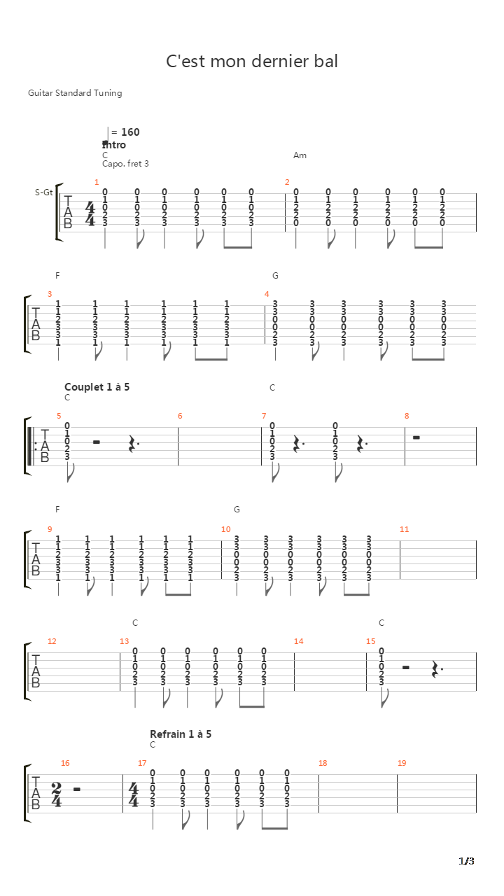 Cest Mon Dernier Bal吉他谱