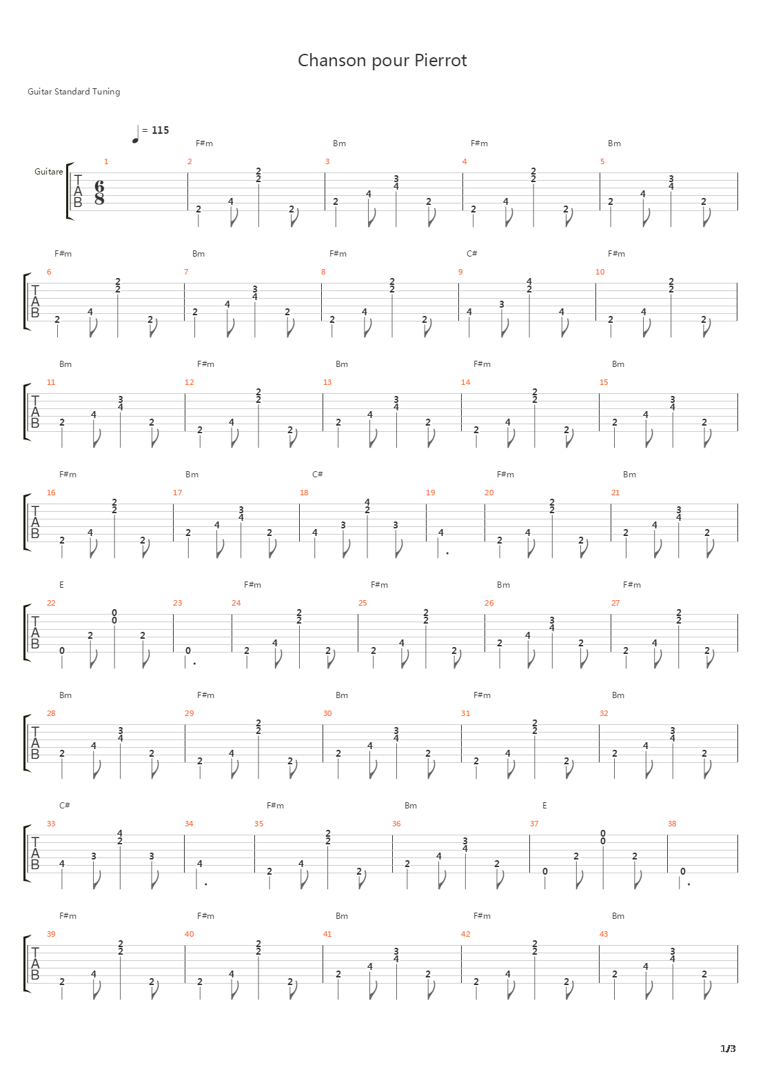 Chanson Pour Pierrot吉他谱