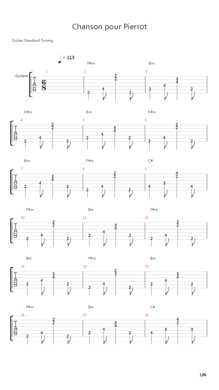 Chanson Pour Pierrot吉他谱