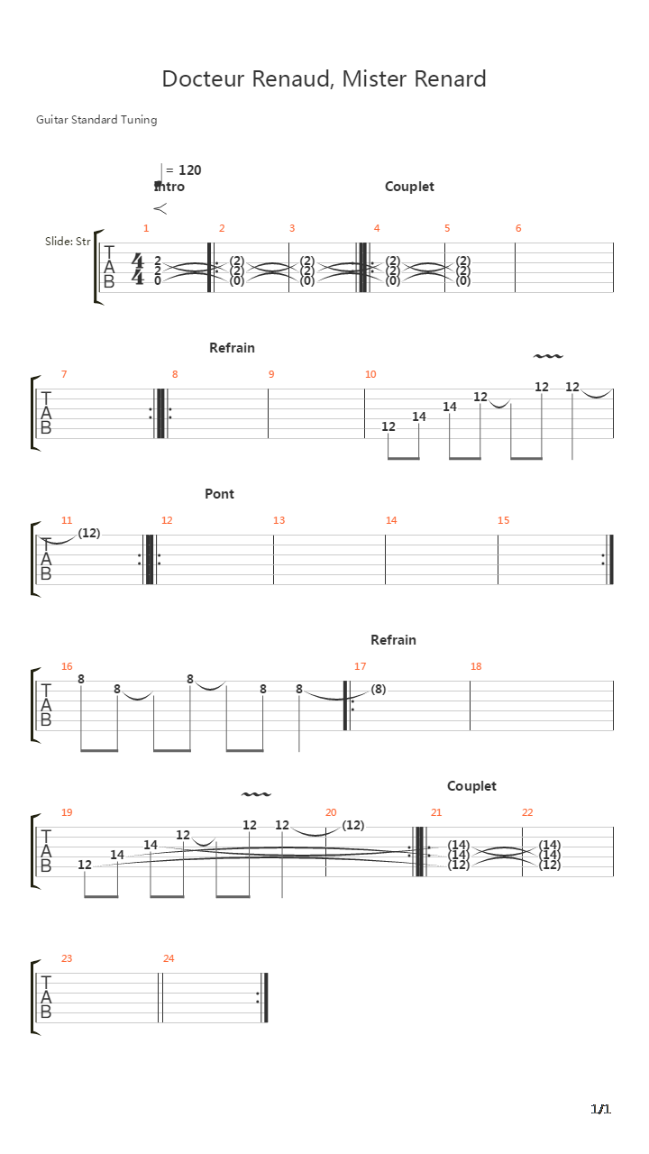 Docteur Renaud Mister Renard吉他谱
