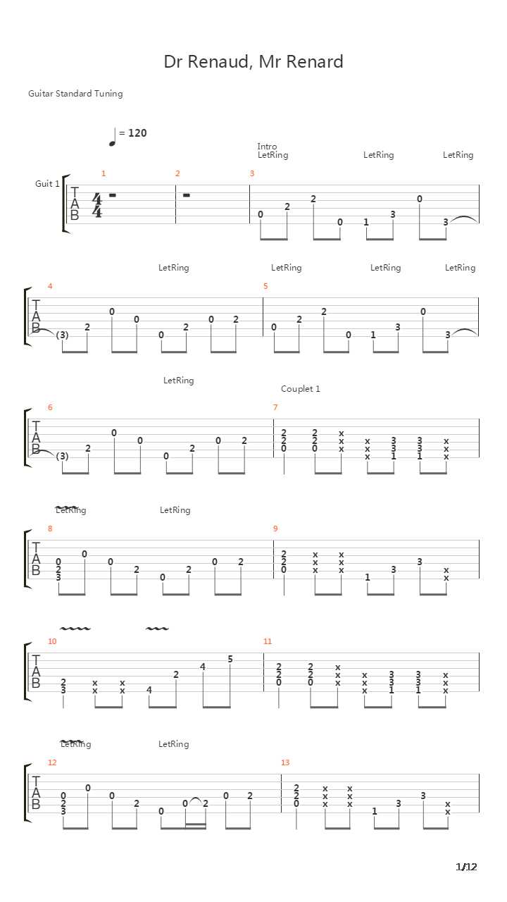 Dr Renaud Mr Renard吉他谱
