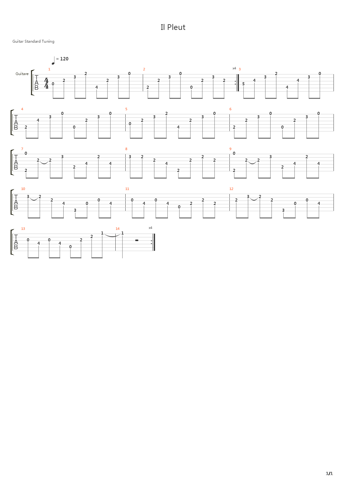Il Pleut吉他谱