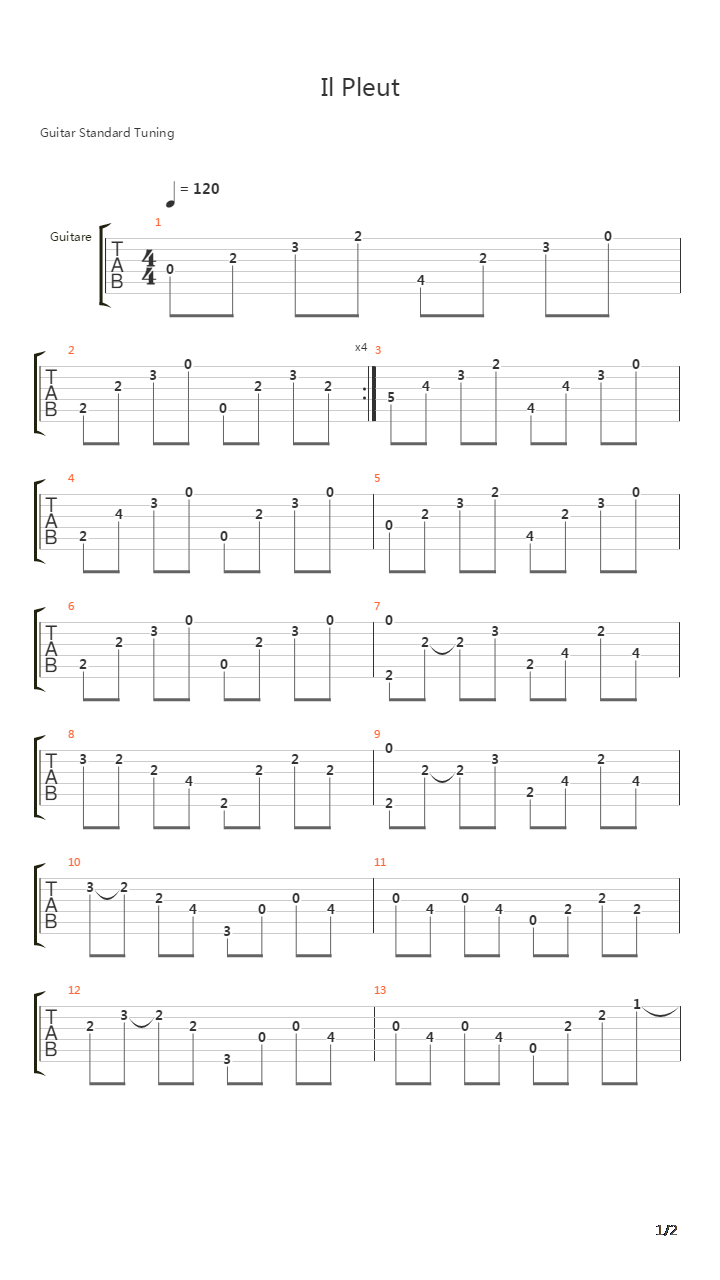 Il Pleut吉他谱