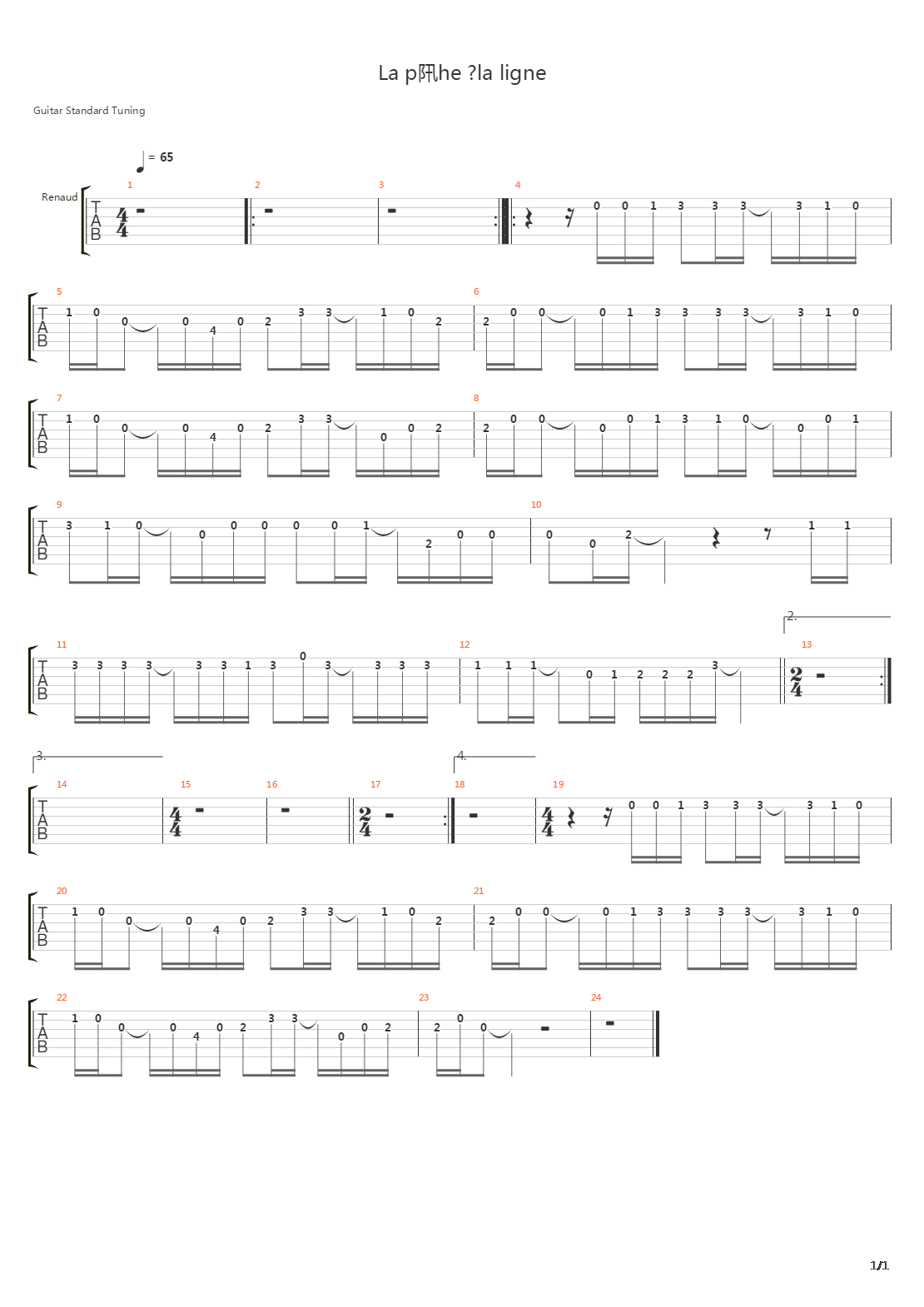 La Pche La Ligne吉他谱