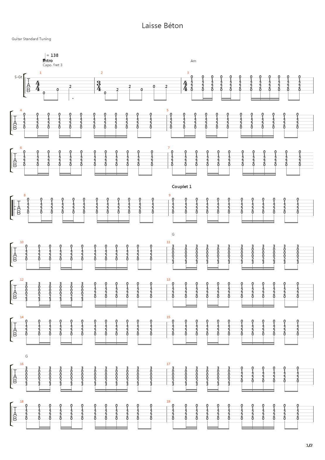 Laisse Beton吉他谱