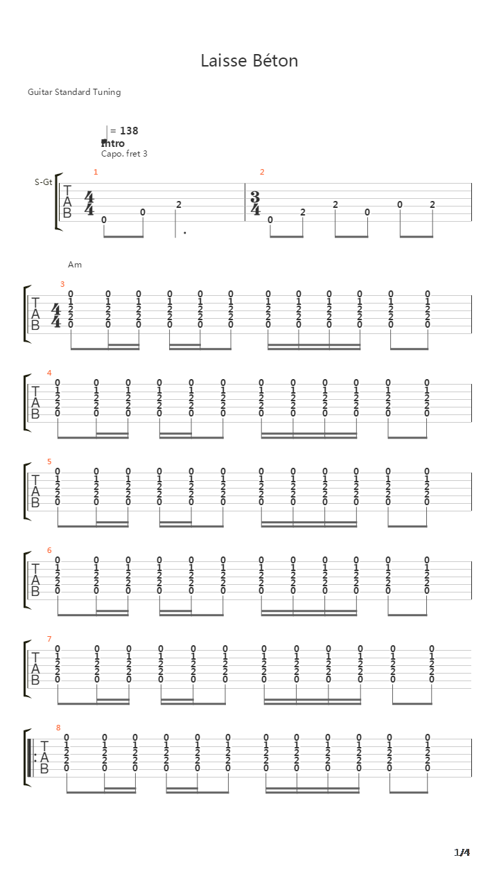 Laisse Beton吉他谱