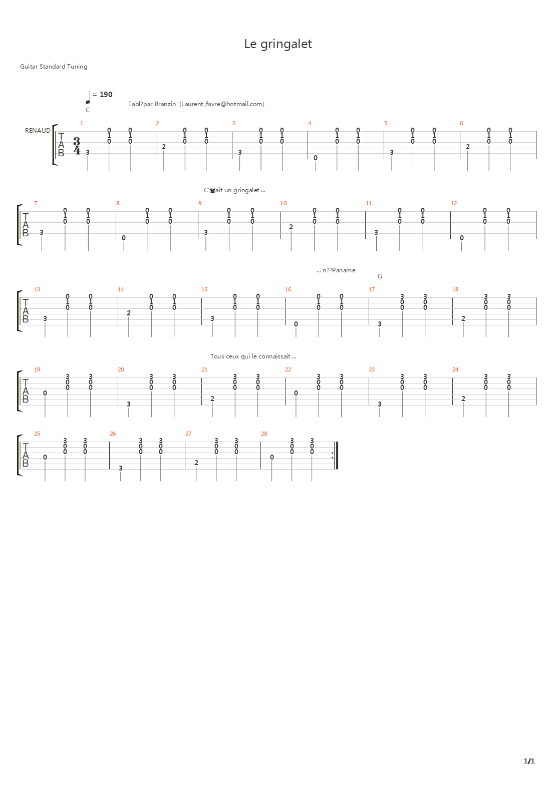 Le Gringalet吉他谱