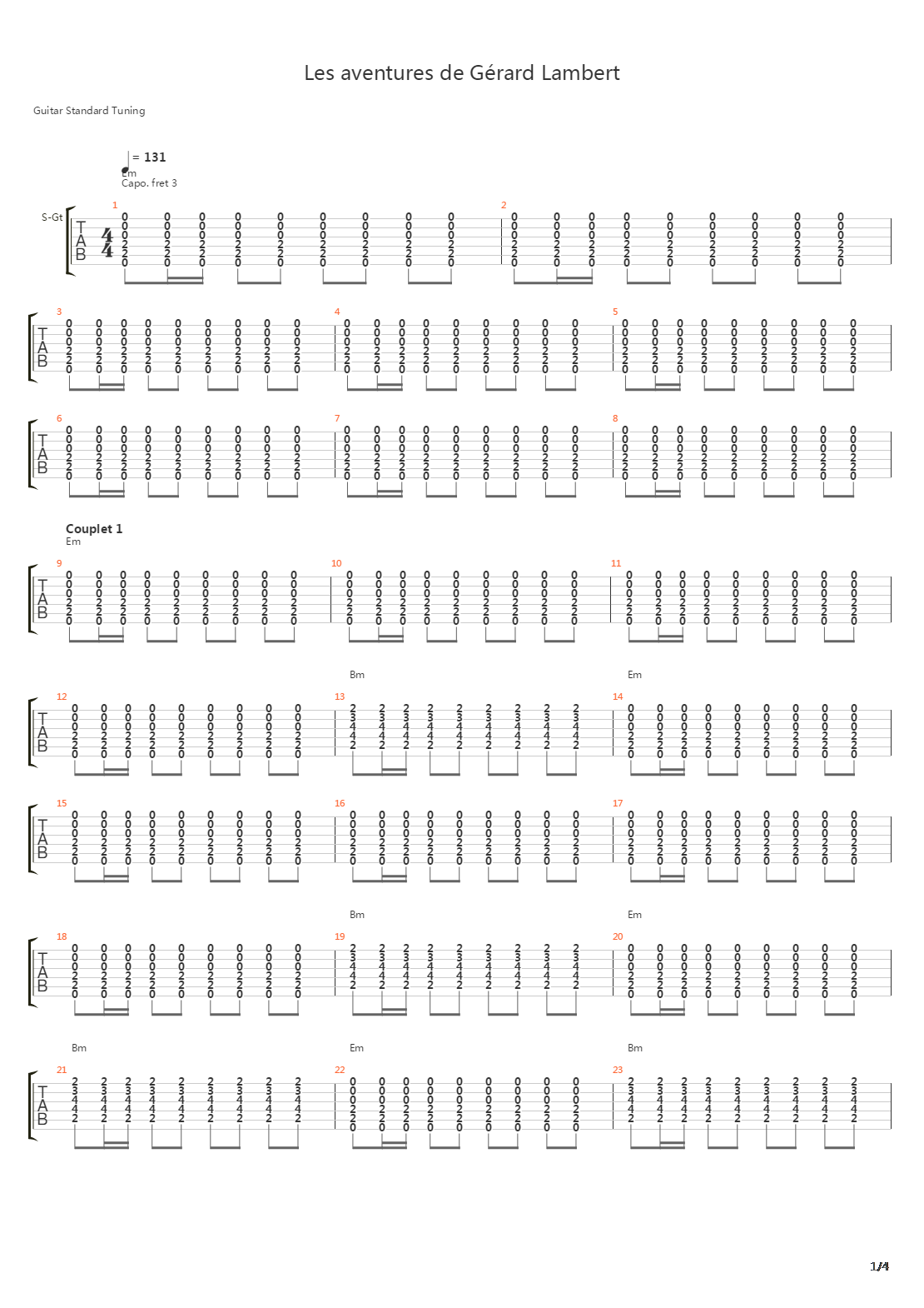 Les Aventures De Gerard Lambert吉他谱