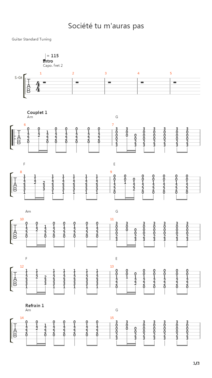 Societe Tu M Auras Pas吉他谱