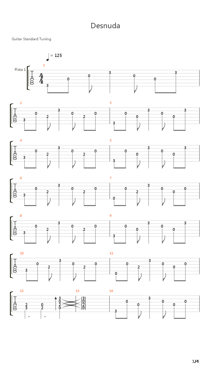 Desnuda吉他谱