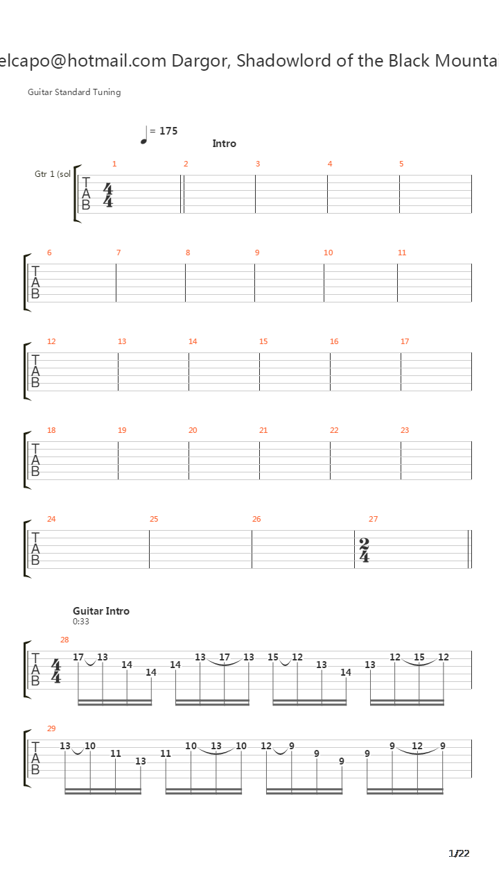 Dargor Shadowlord Of The Black Mountain吉他谱
