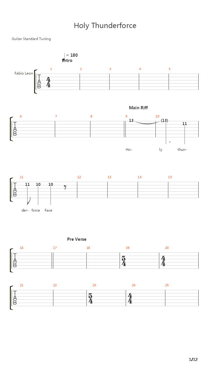 Holy Thunderforce吉他谱