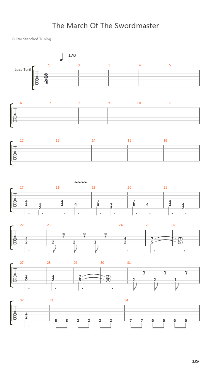 March Of The Swordmaster吉他谱