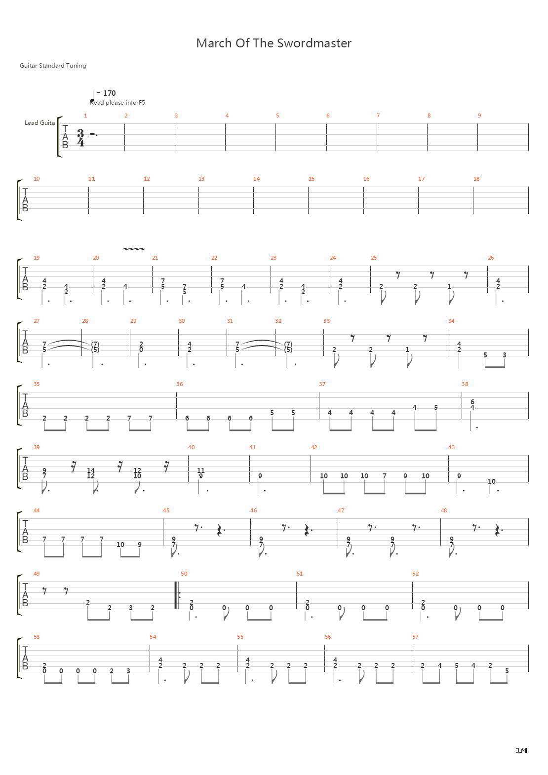 March Of The Swordmaster吉他谱