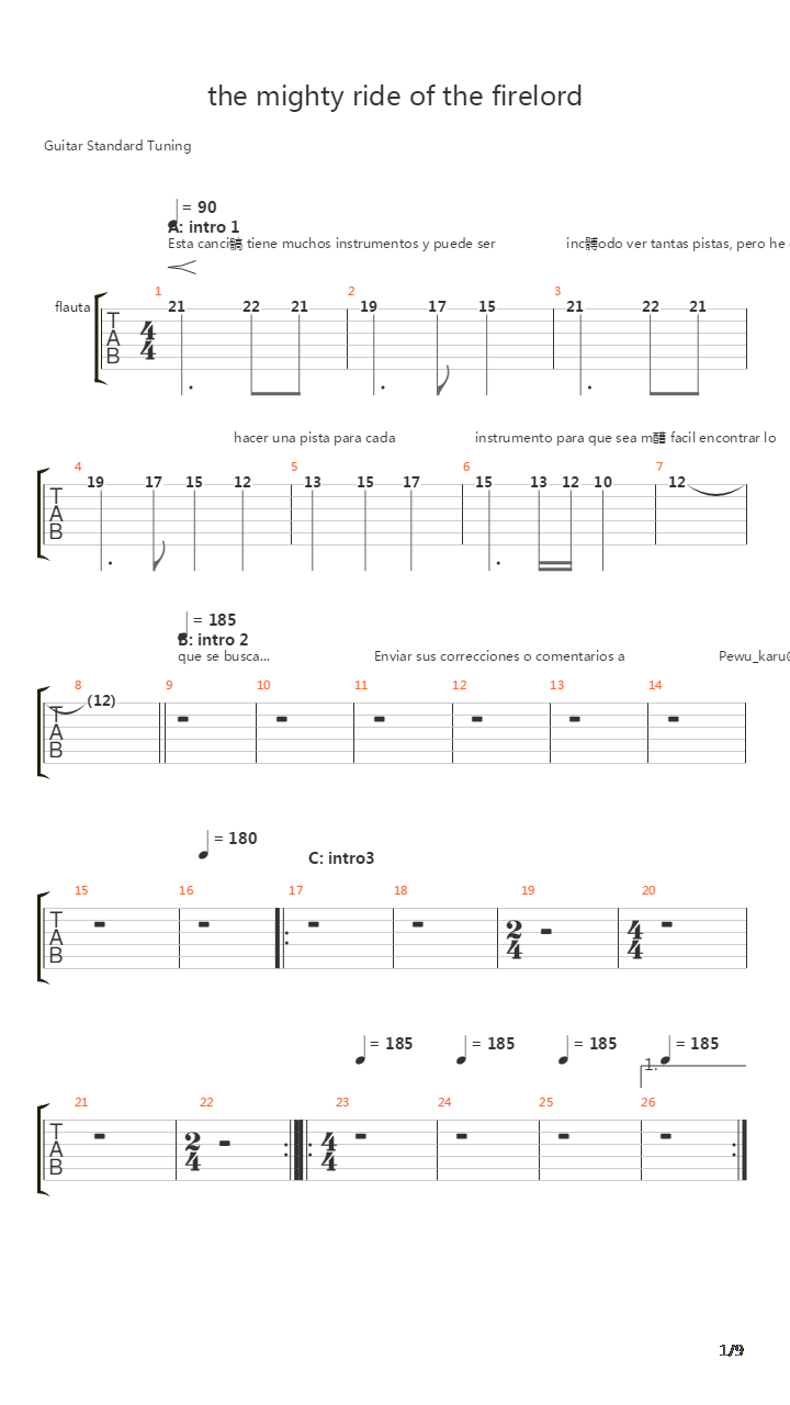 The Mighty Ride Of The Firelord吉他谱