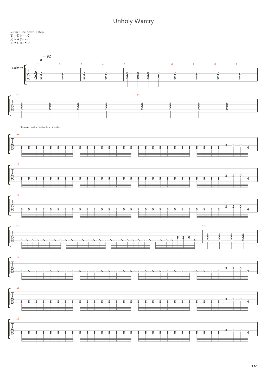 Unholy Warcry吉他谱