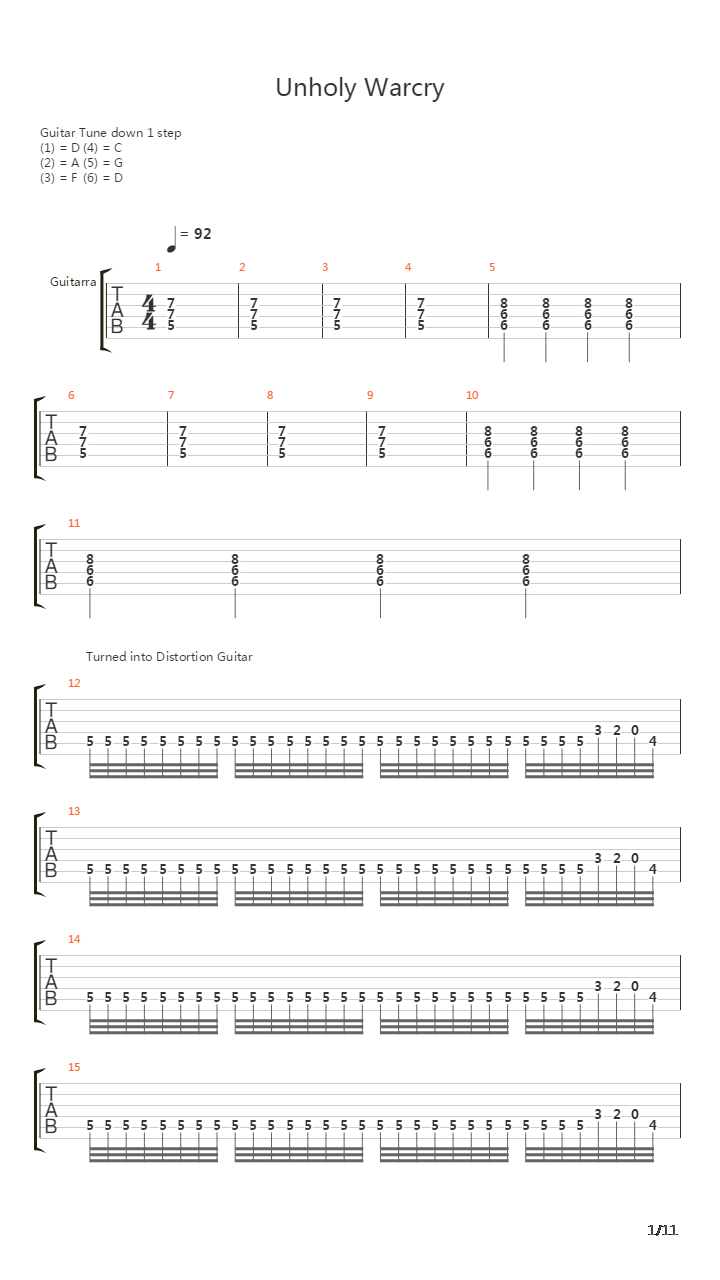 Unholy Warcry吉他谱