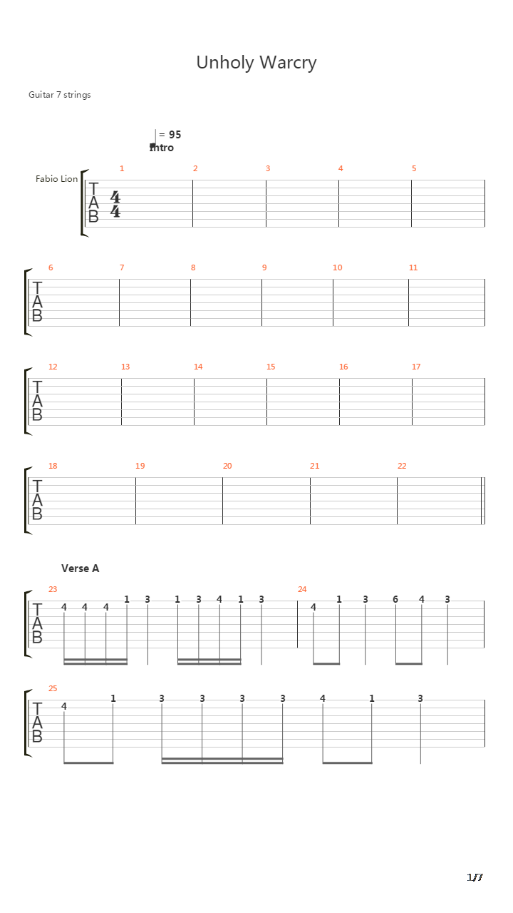 Unholy Warcry吉他谱