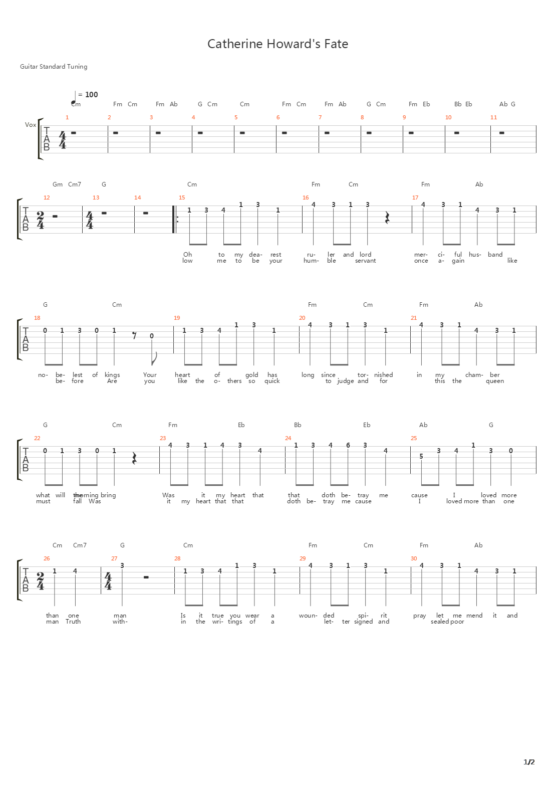 Catherine Howards Fate吉他谱