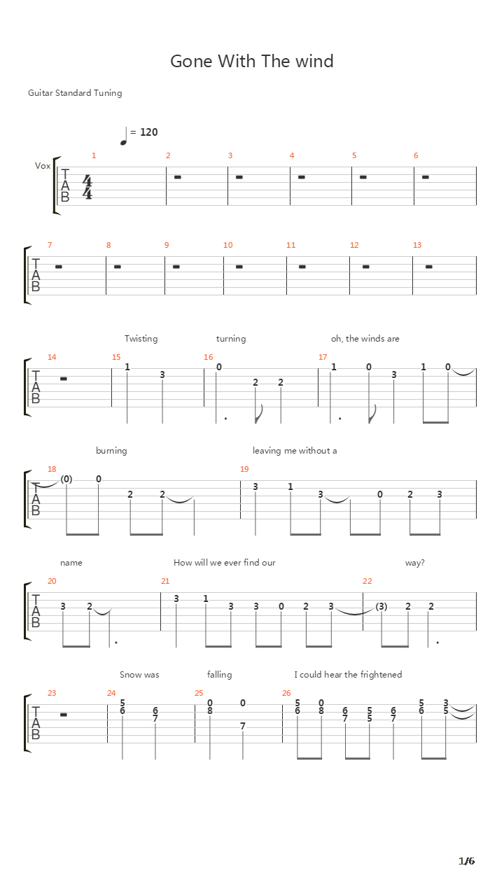 Gone With The Wind吉他谱