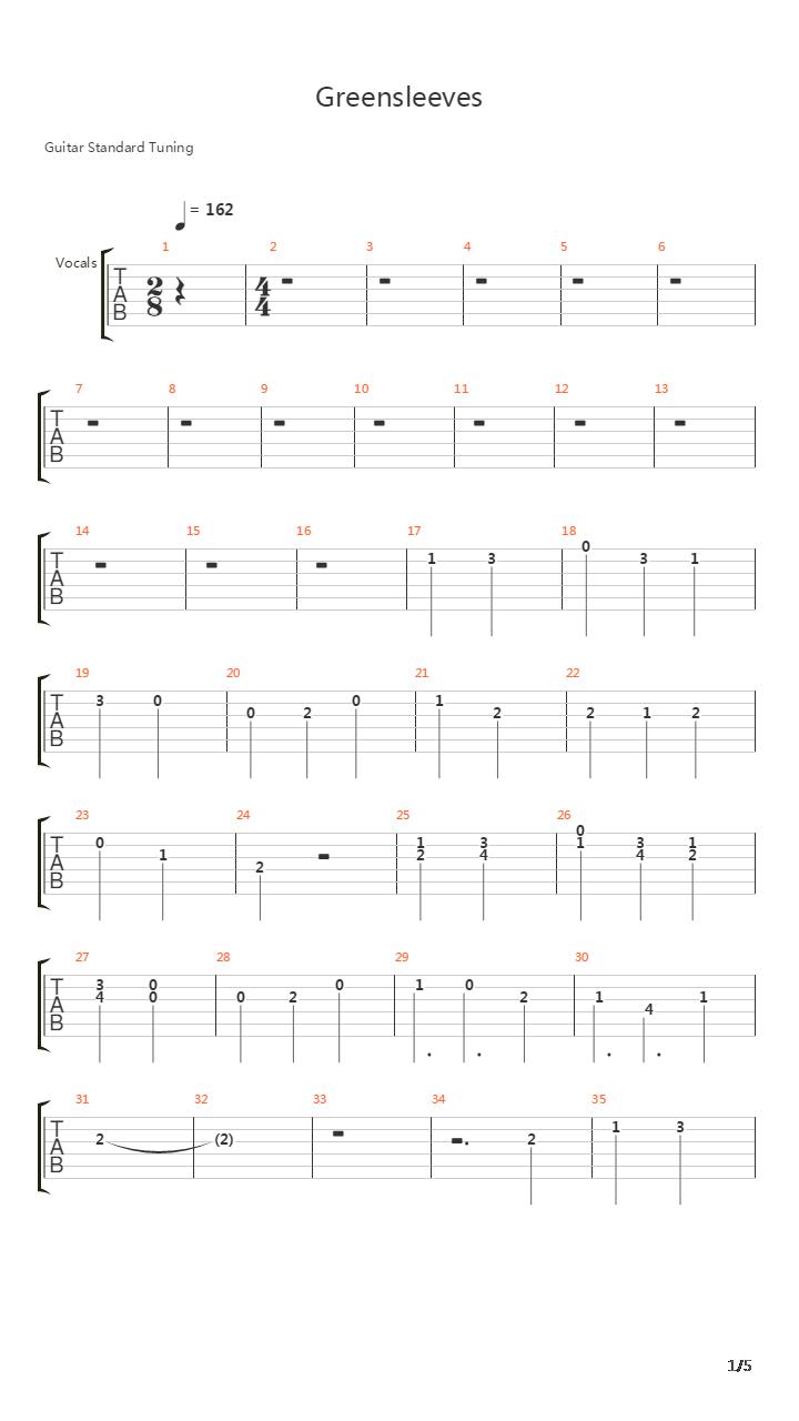 Greensleeves吉他谱