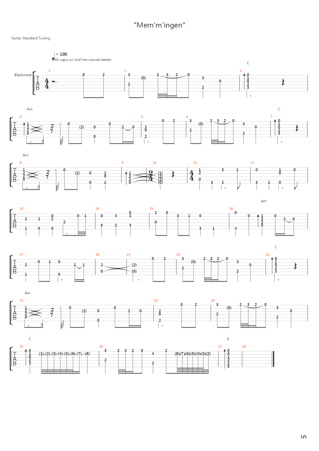 Memmingen吉他谱