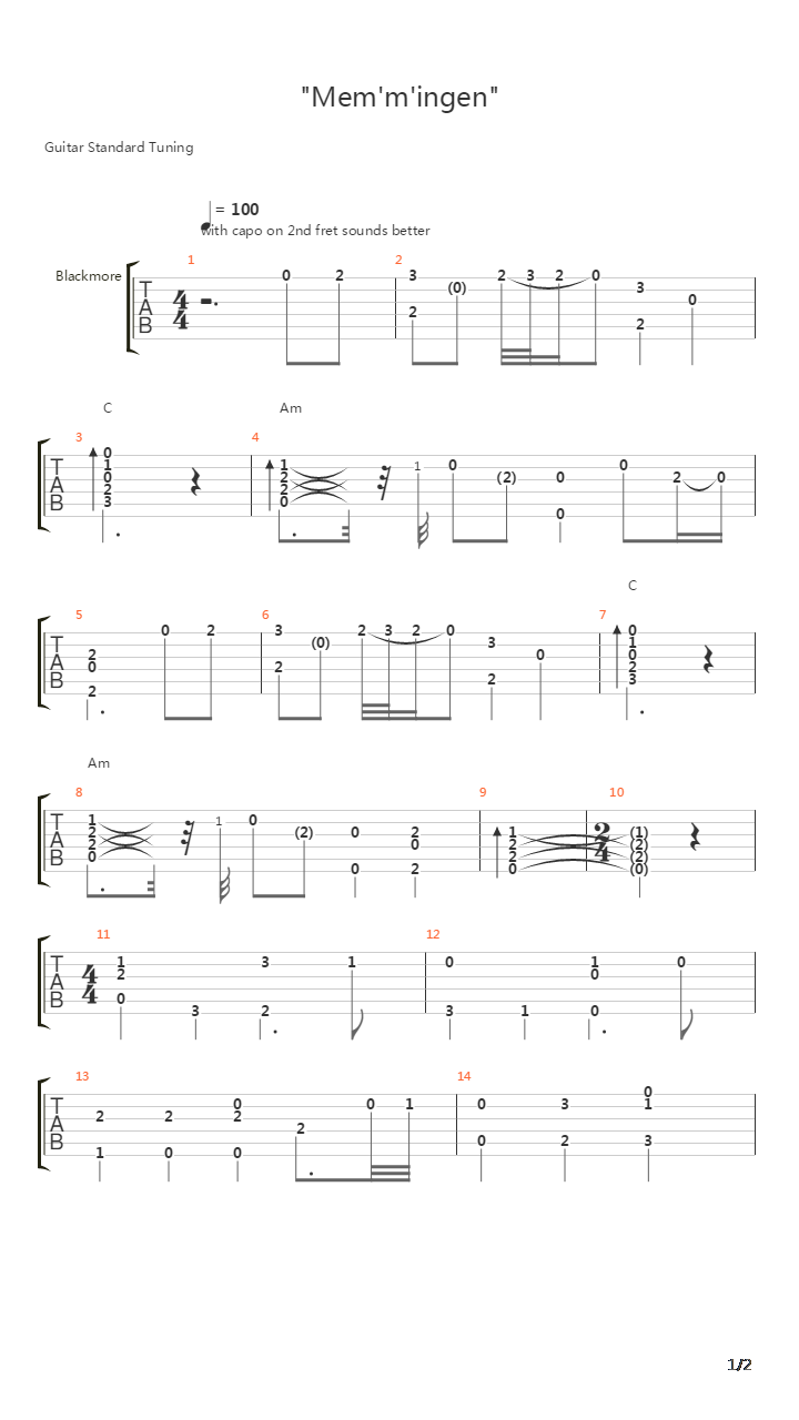 Memmingen吉他谱