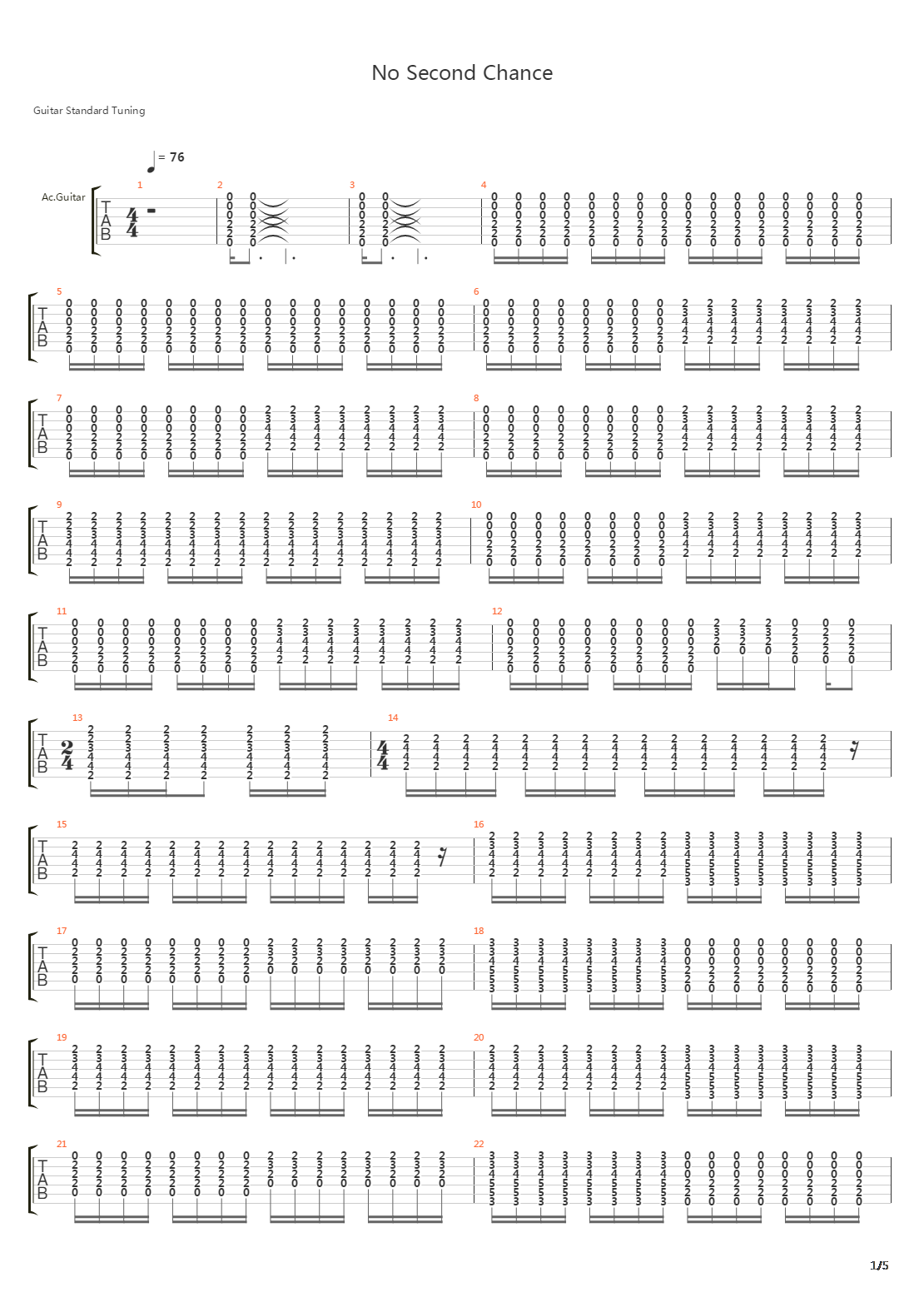 No Second Chance吉他谱