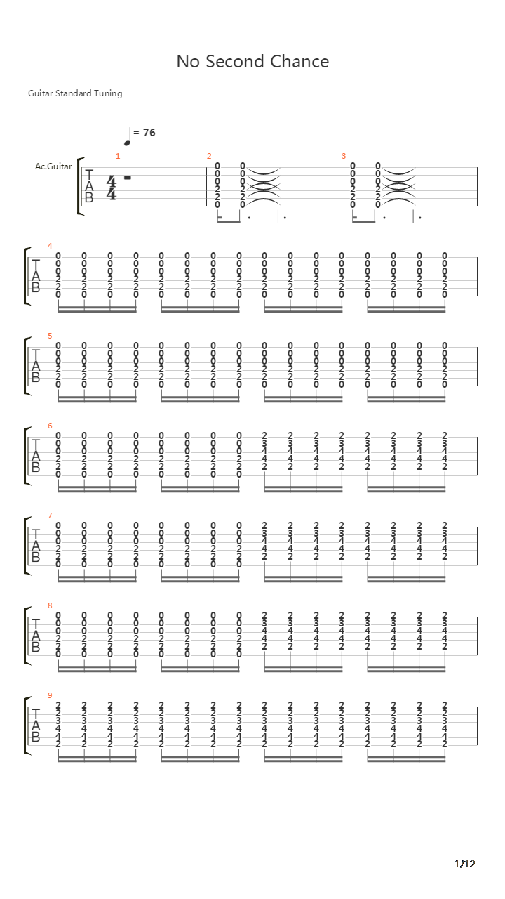 No Second Chance吉他谱