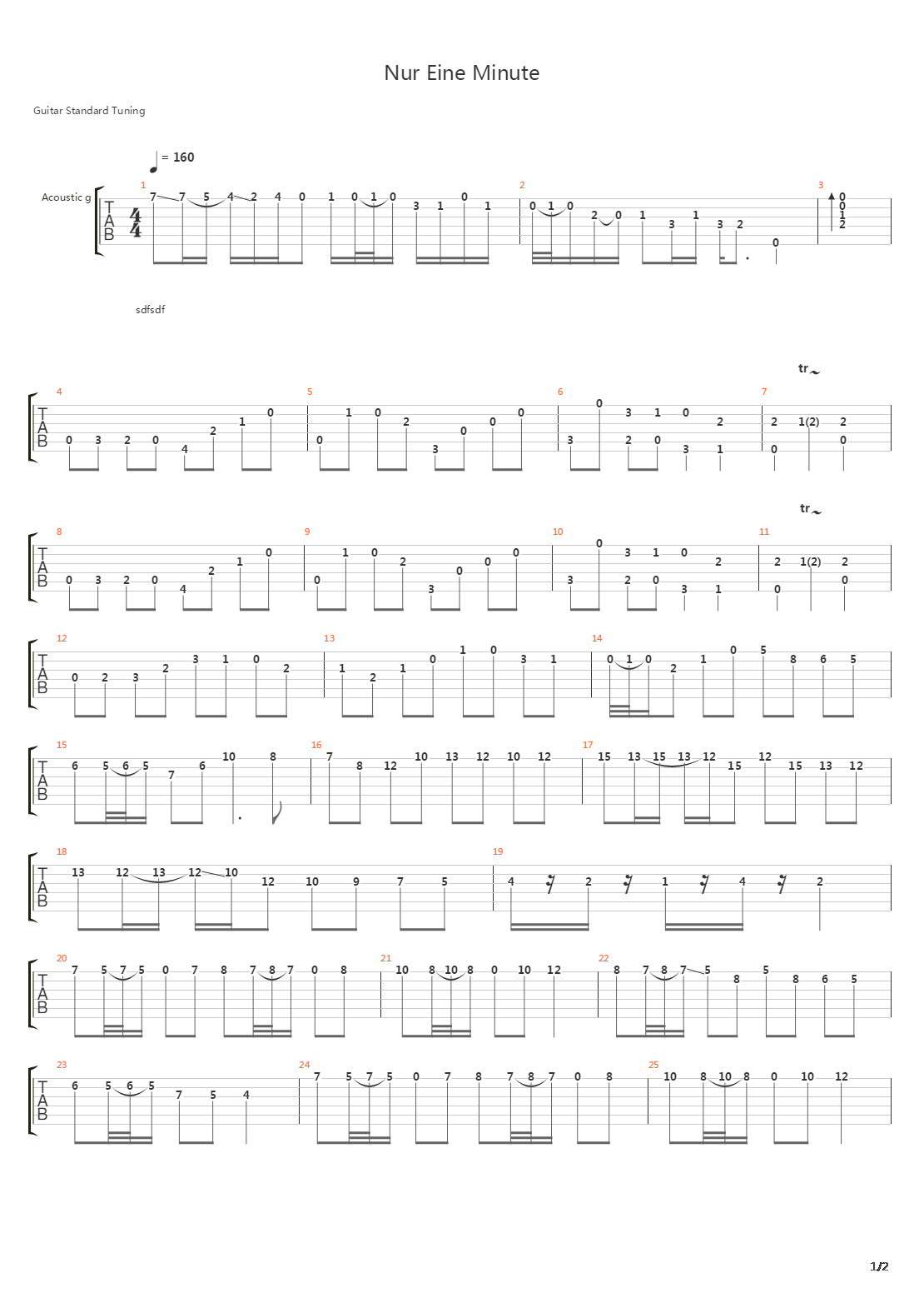 Nur Eine Minute吉他谱