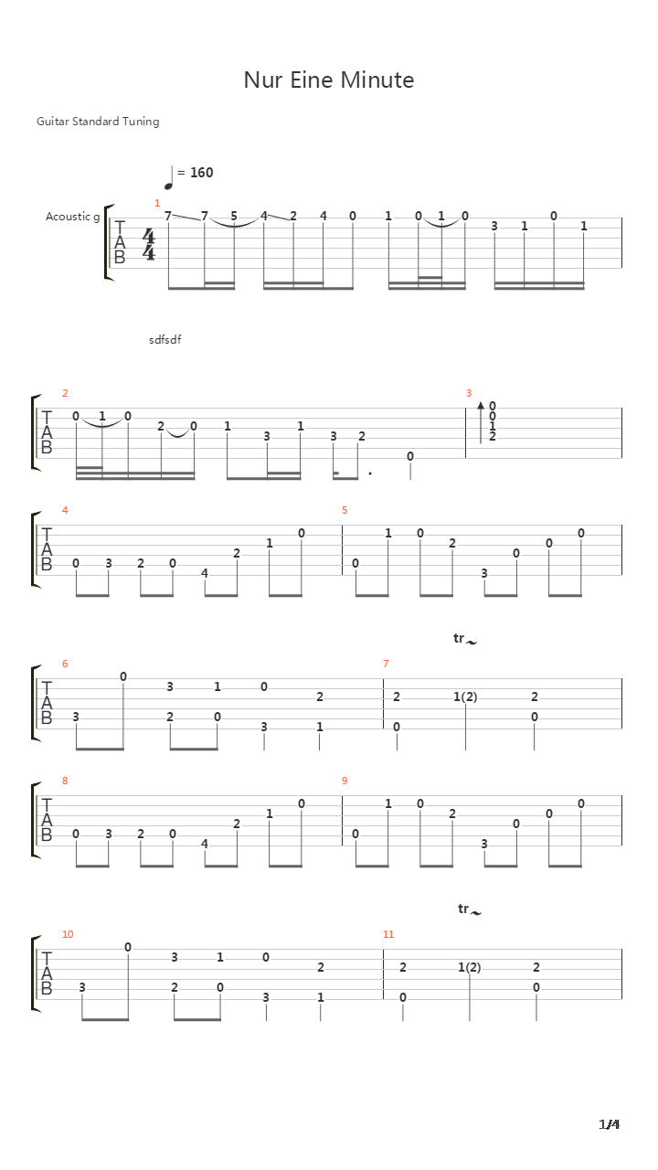 Nur Eine Minute吉他谱