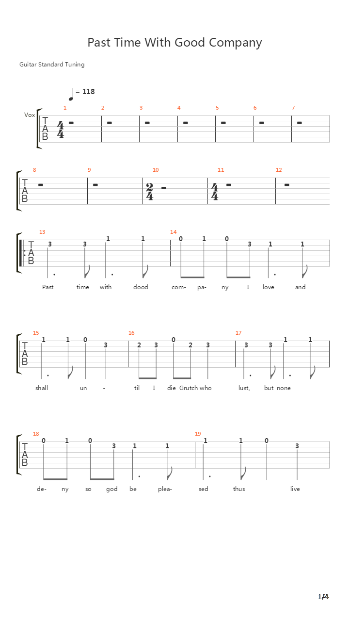 Past Time With Good Company吉他谱