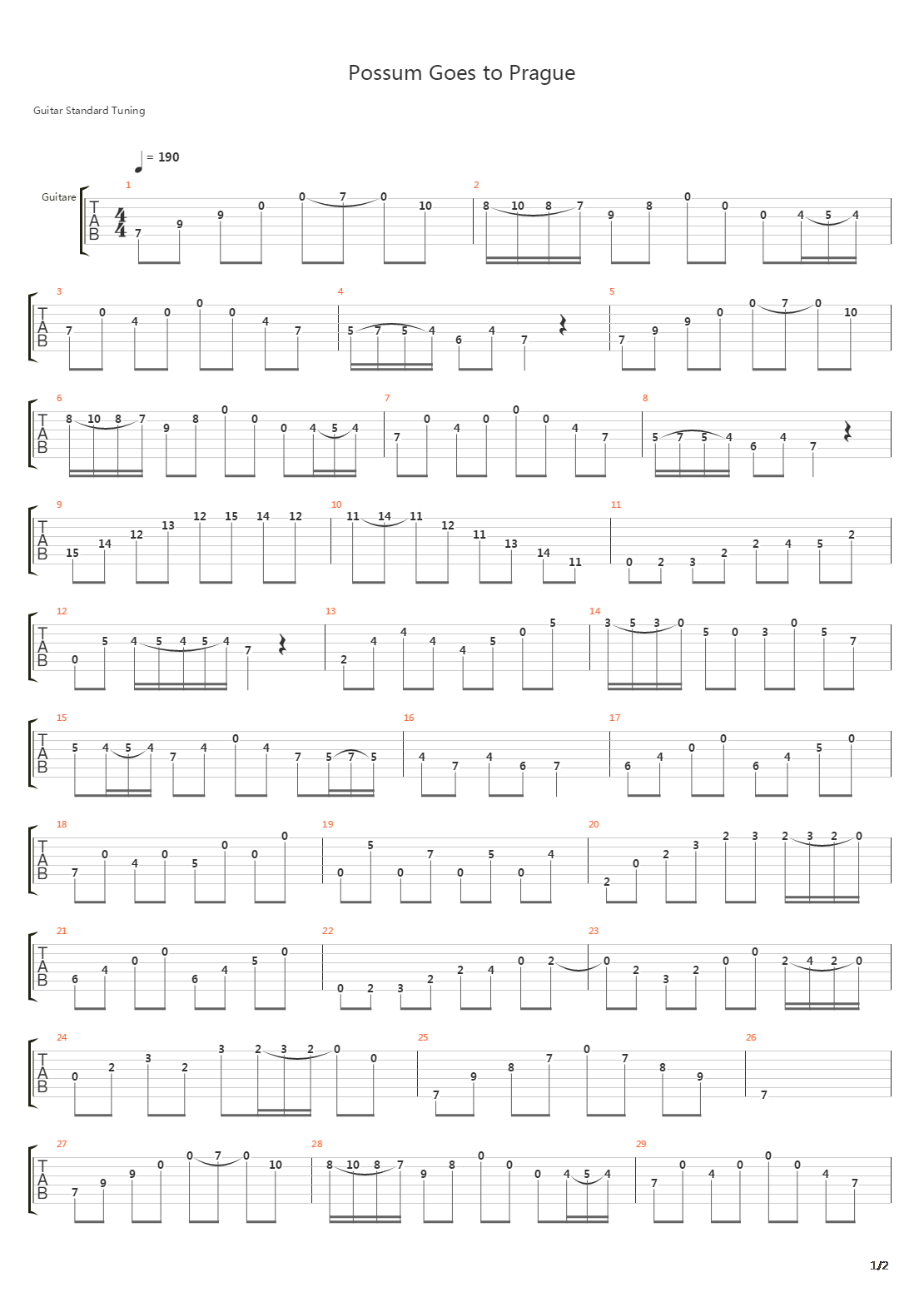 Possum Goes To Prague吉他谱