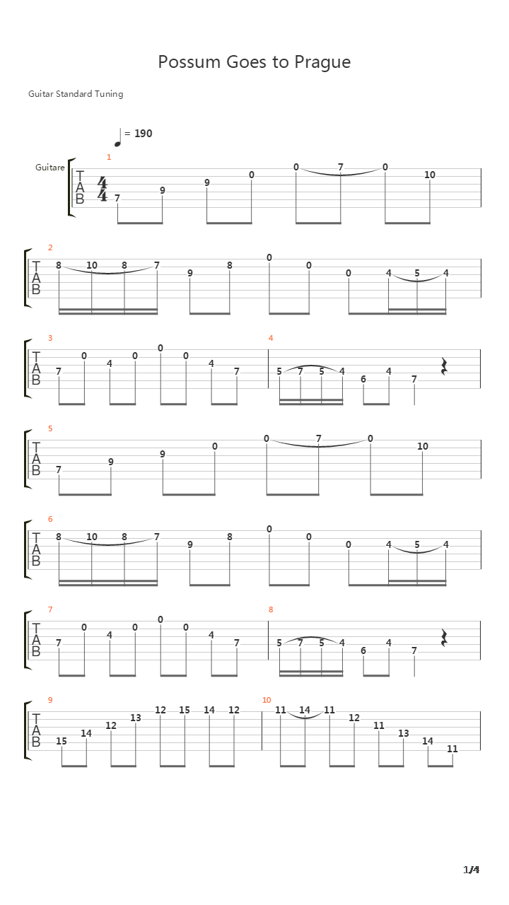Possum Goes To Prague吉他谱