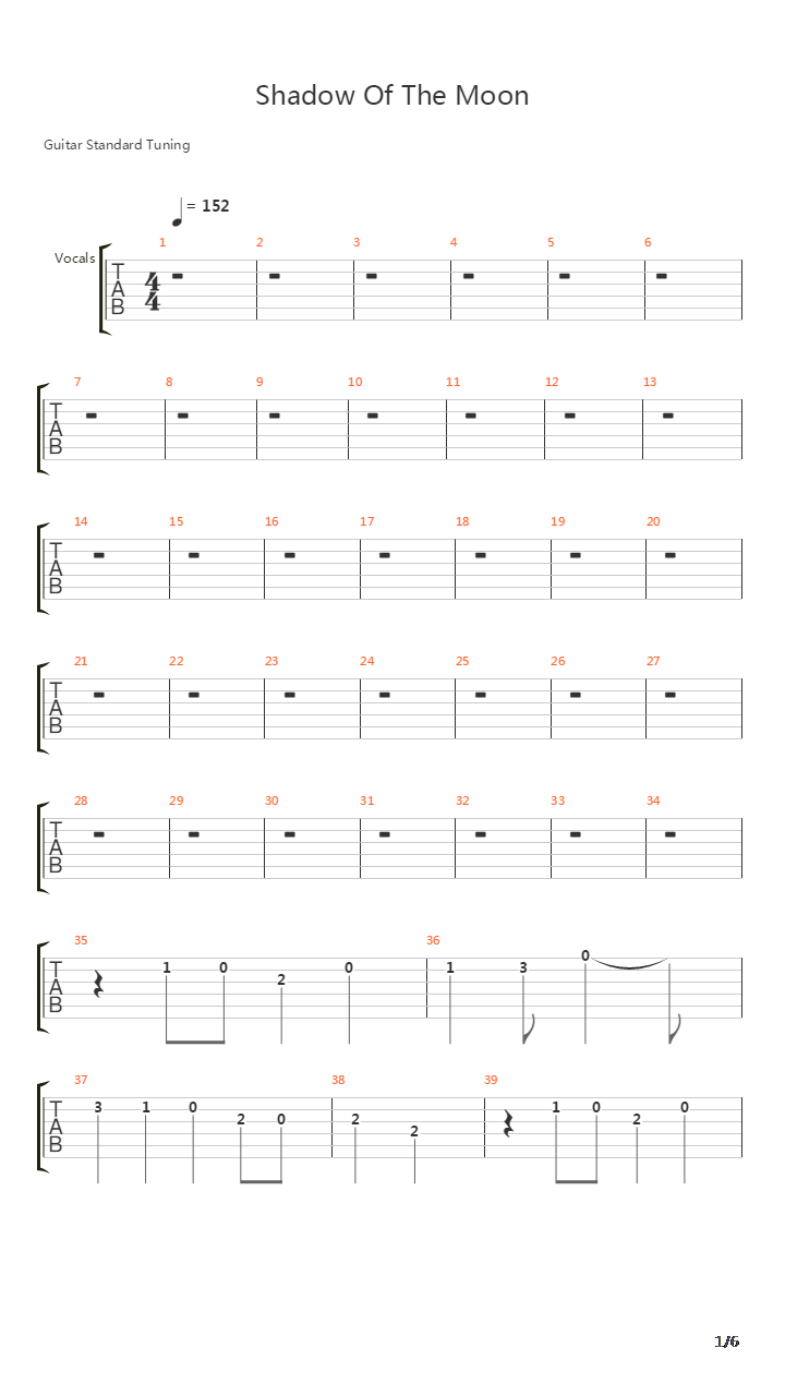 Shadow Of The Moon吉他谱