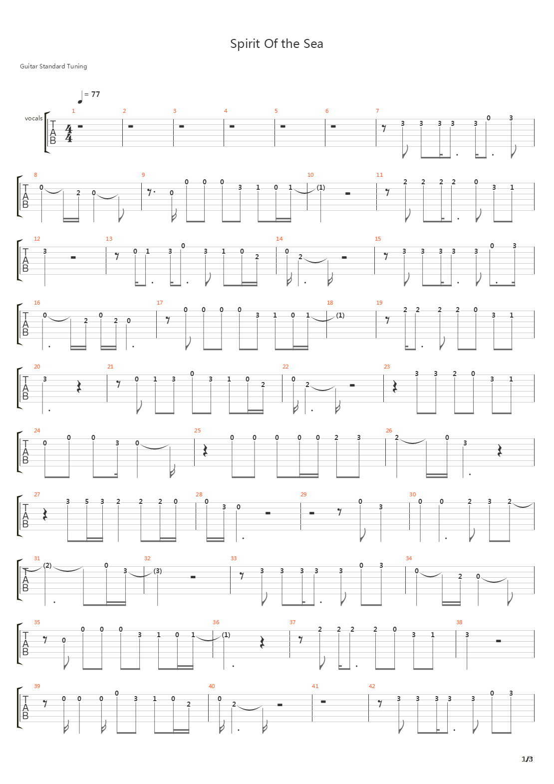 Spirit Of The Sea吉他谱